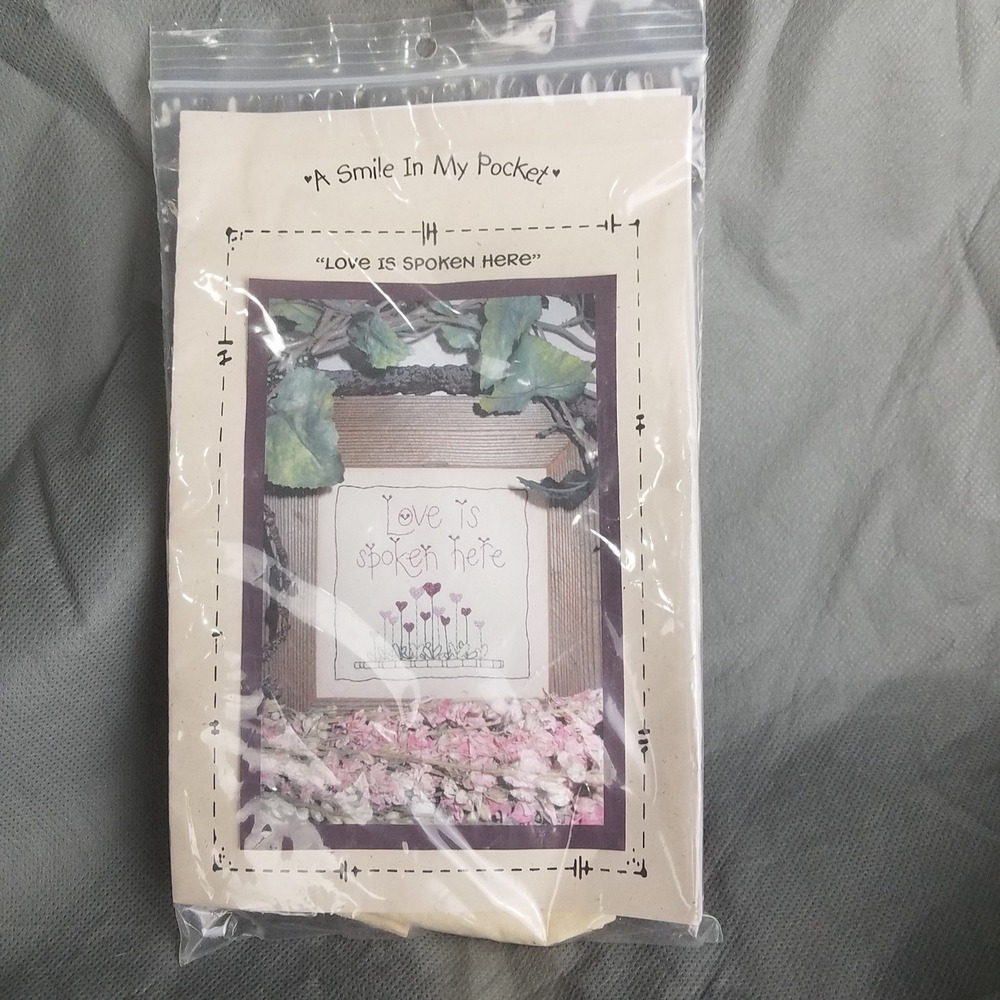 Granny's Attic Love Is Spoken Here Cross Stitch Kit Tea Dyed Muslin Fat Quarter